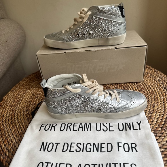 *NWT* Golden Goose Silver Glitter High-Top Sneakers with Cream Star - Picture 2 of 4